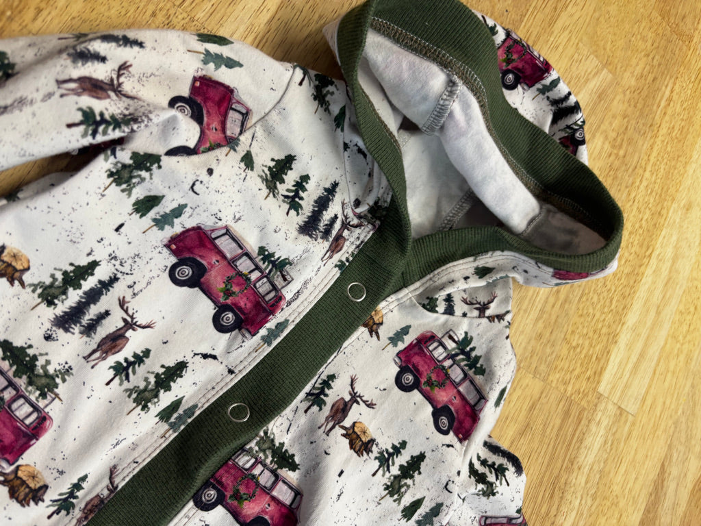 Fernweh Clothing Christmas Tree Hooded Romper Handmade Canada | Size 6–9M