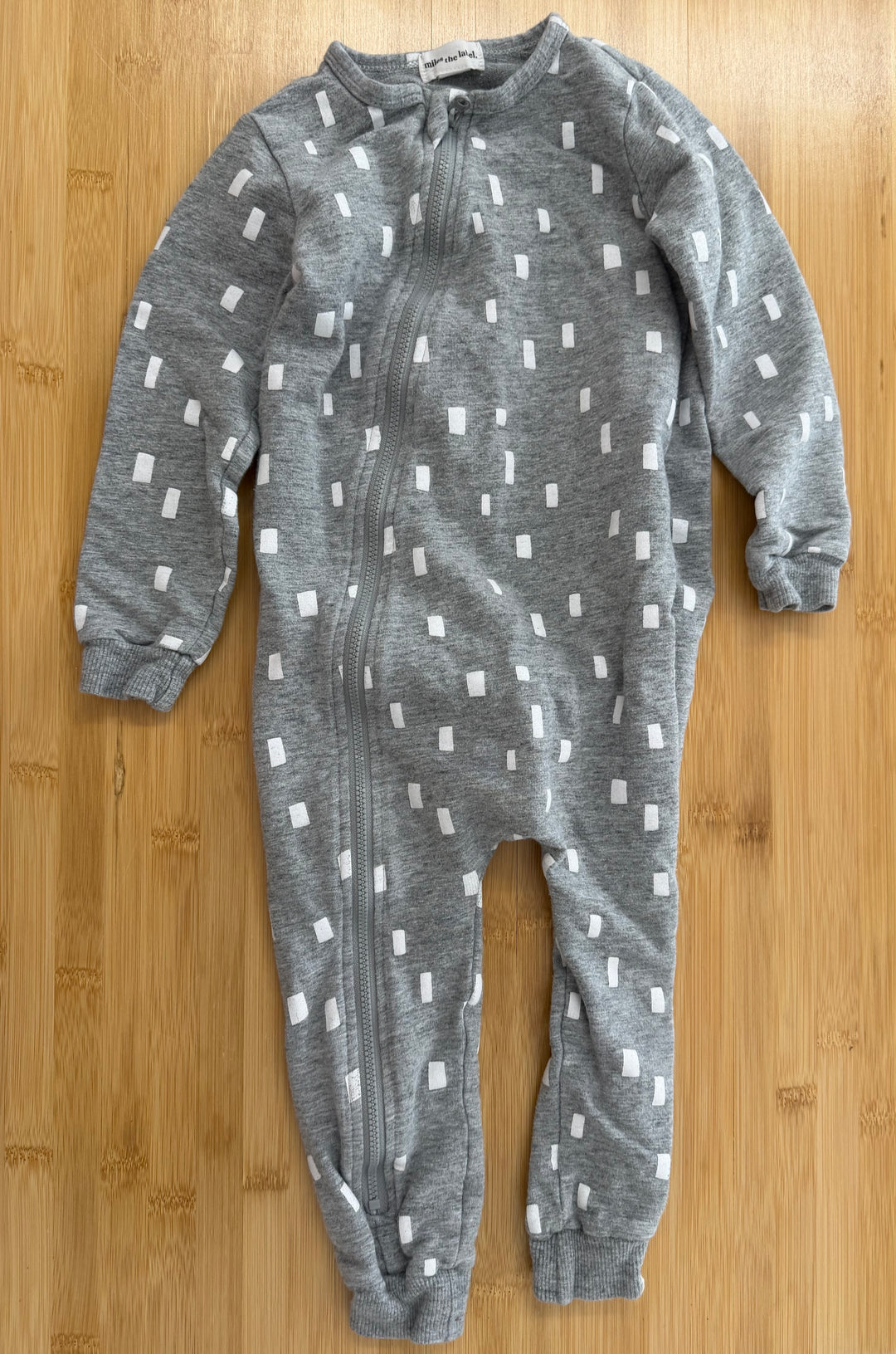 Miles the Label Footless Romper – 24M | Grey White Line Print