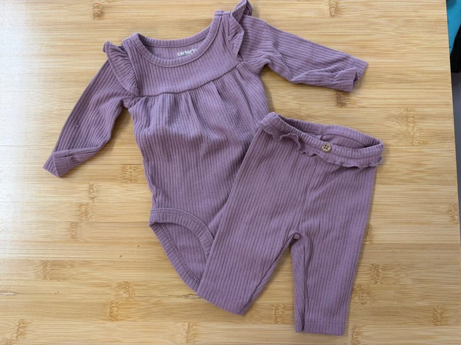 Carter's Two-Piece Set – Newborn | Mauve Ribbed Long Sleeve Bodysuit & Leggings - Nest and Sprout-Consignment