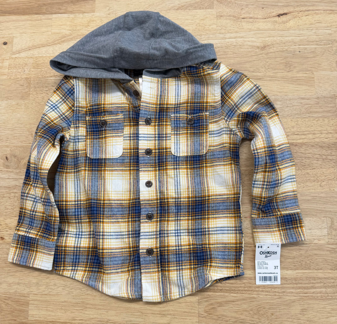 OshKosh Hooded Flannel Shirt – 3T | Blue &amp; Yellow Plaid