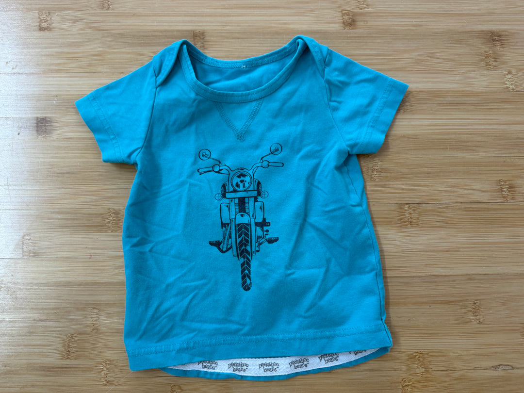 Peekaboo Beans Turquoise Motorcycle Graphic T-Shirt – 6–12M | Excellent