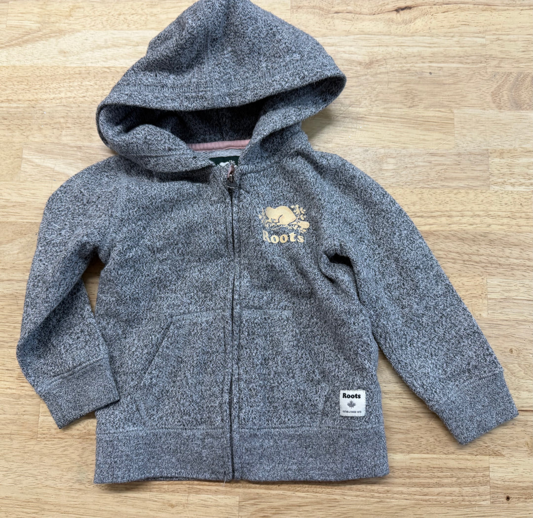 Roots Zip-Up Hoodie – 18–24M | Heathered Grey Pink Trim