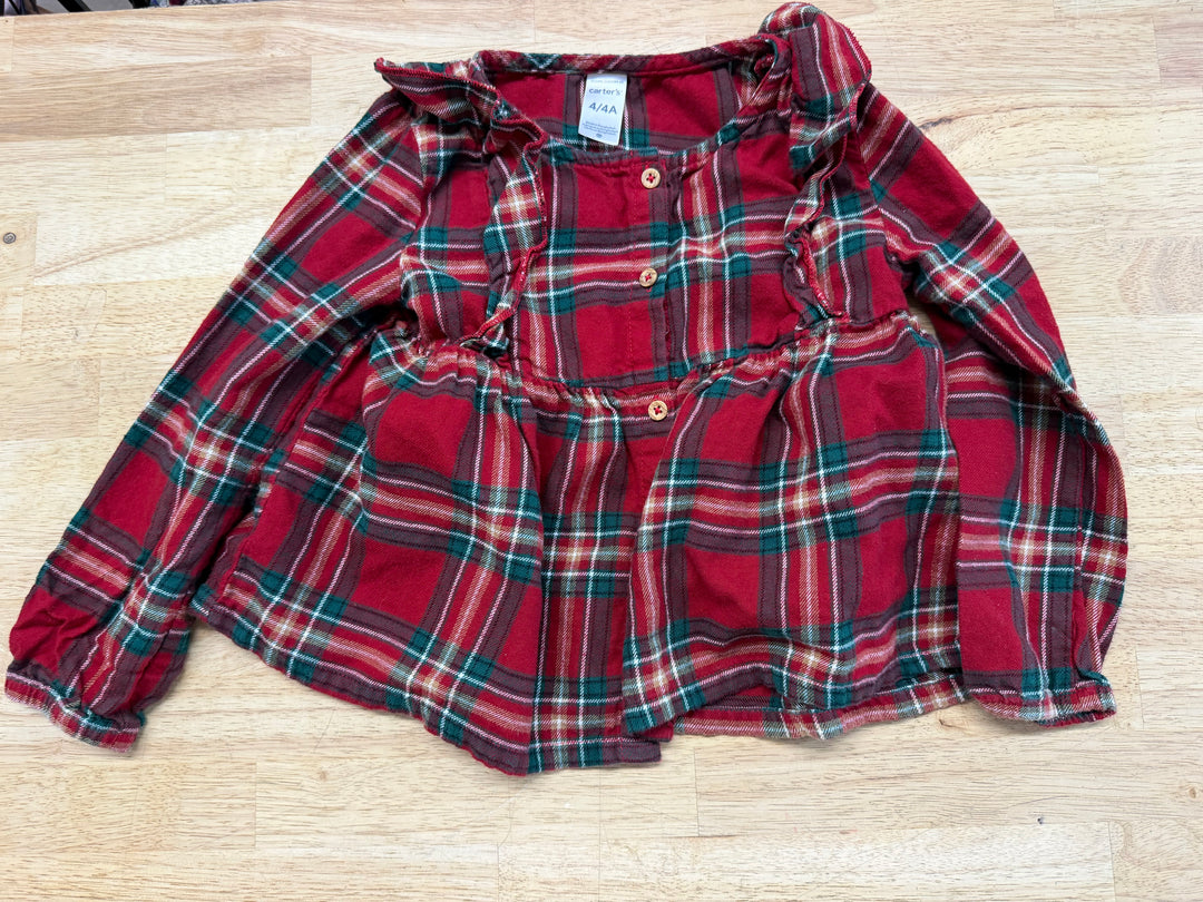 Carter's Christmas Plaid Button Up Shirt – 4T | Girls Fit | Ruffles