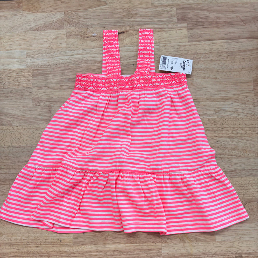OshKosh B’gosh 12M Tank Top – Fluorescent Pink Stripe (NWT)