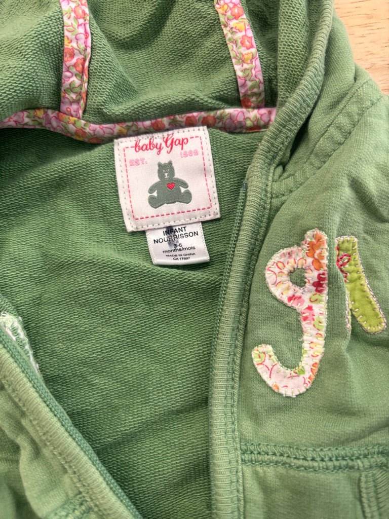 Baby Gap 3–6M Green Hoodie – Floral Graphic - Nest and Sprout - Consignment