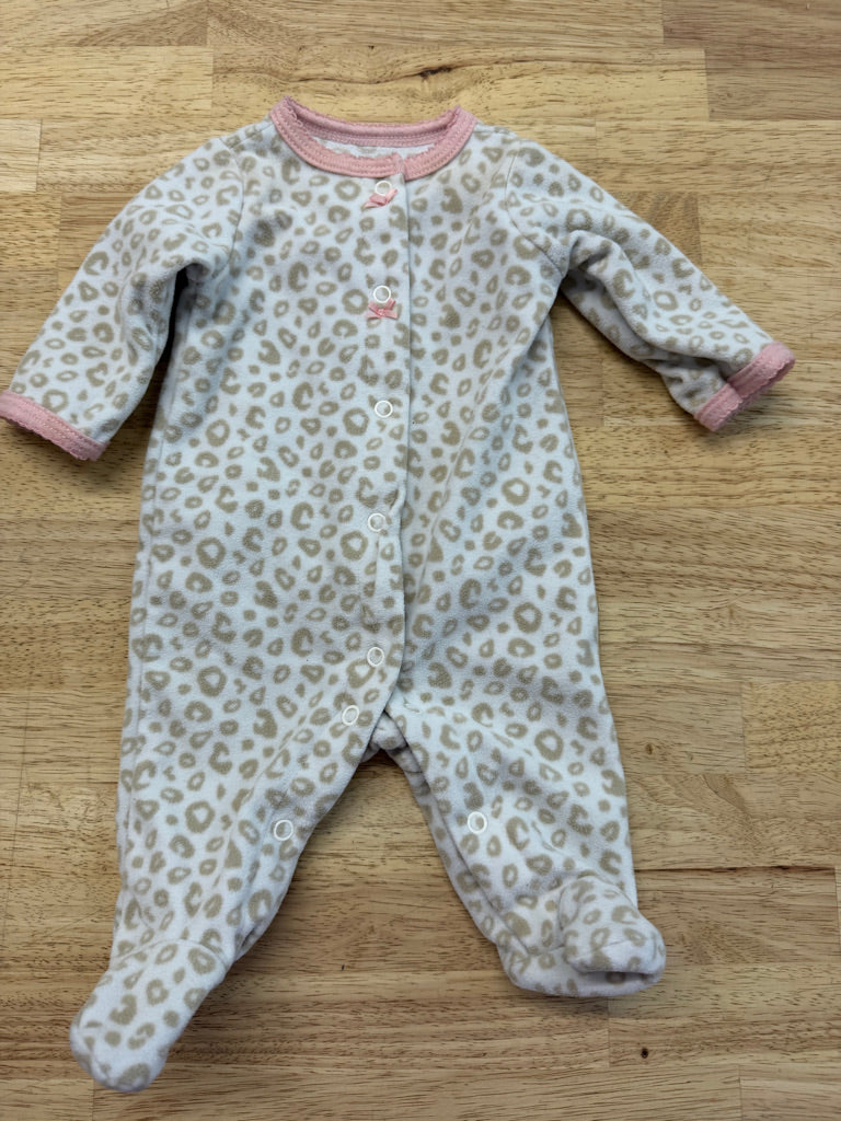 Carter's Leopard Print Fleece Footed Sleeper – Newborn | Pink Edging