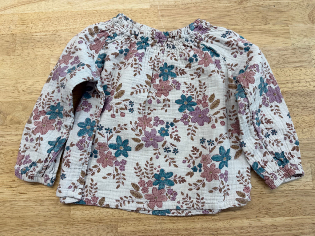 Carter's Muslin Shirt – 24M | White Floral Allover Long Sleeve