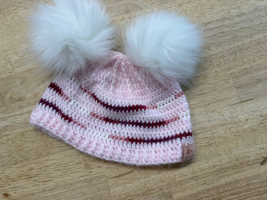 Handmade Double Pink Pompom Hat – 12M (Est.)