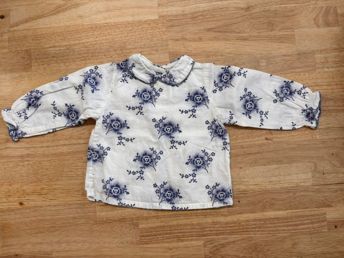 Nicoli 9M Shirt - White with Blue Floral - Nest and Sprout - Consignment