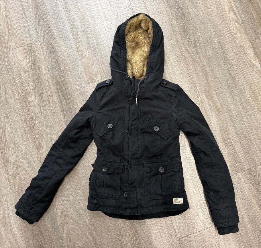 TNA Hooded Canvas Jacket – Adult XXS (Youth 8–10) | Black with Faux Fur