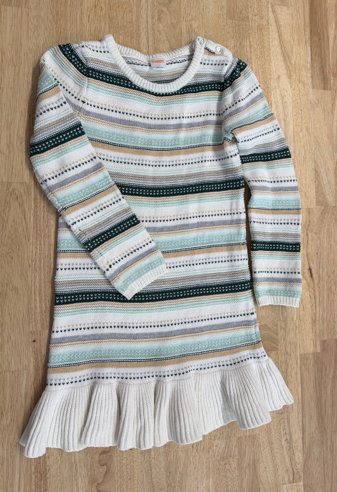 Gymboree Knit Peplum Dress – 7 | Long Sleeve | Green, Yellow and White