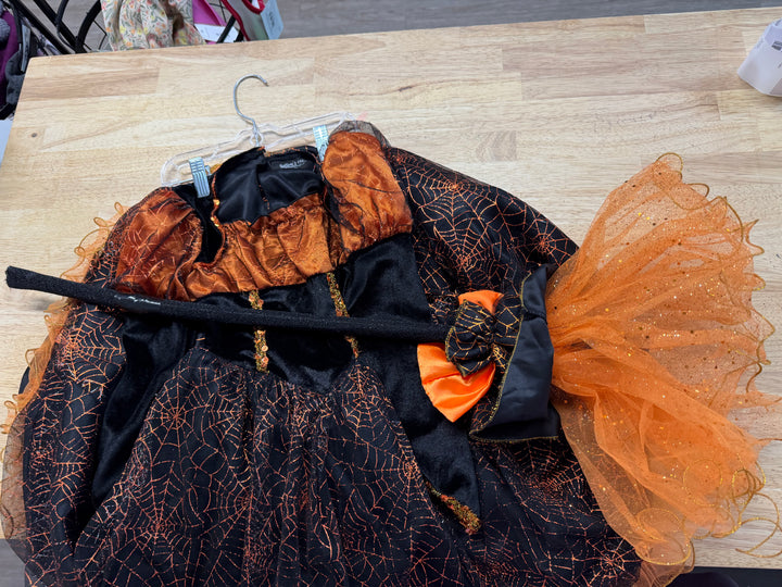 Witch Costume – 4 | Orange Spiderweb Hat and Broomstick | Hoop Skirt