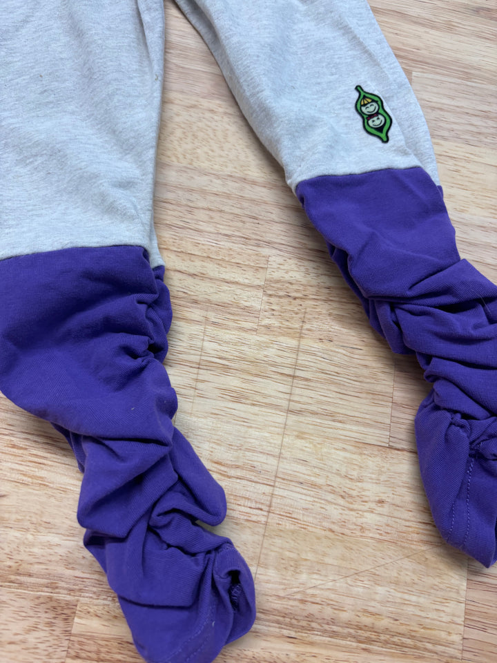 Peekaboo Beans Spirit Leggings (Size 3, Oatmeal and Purple)