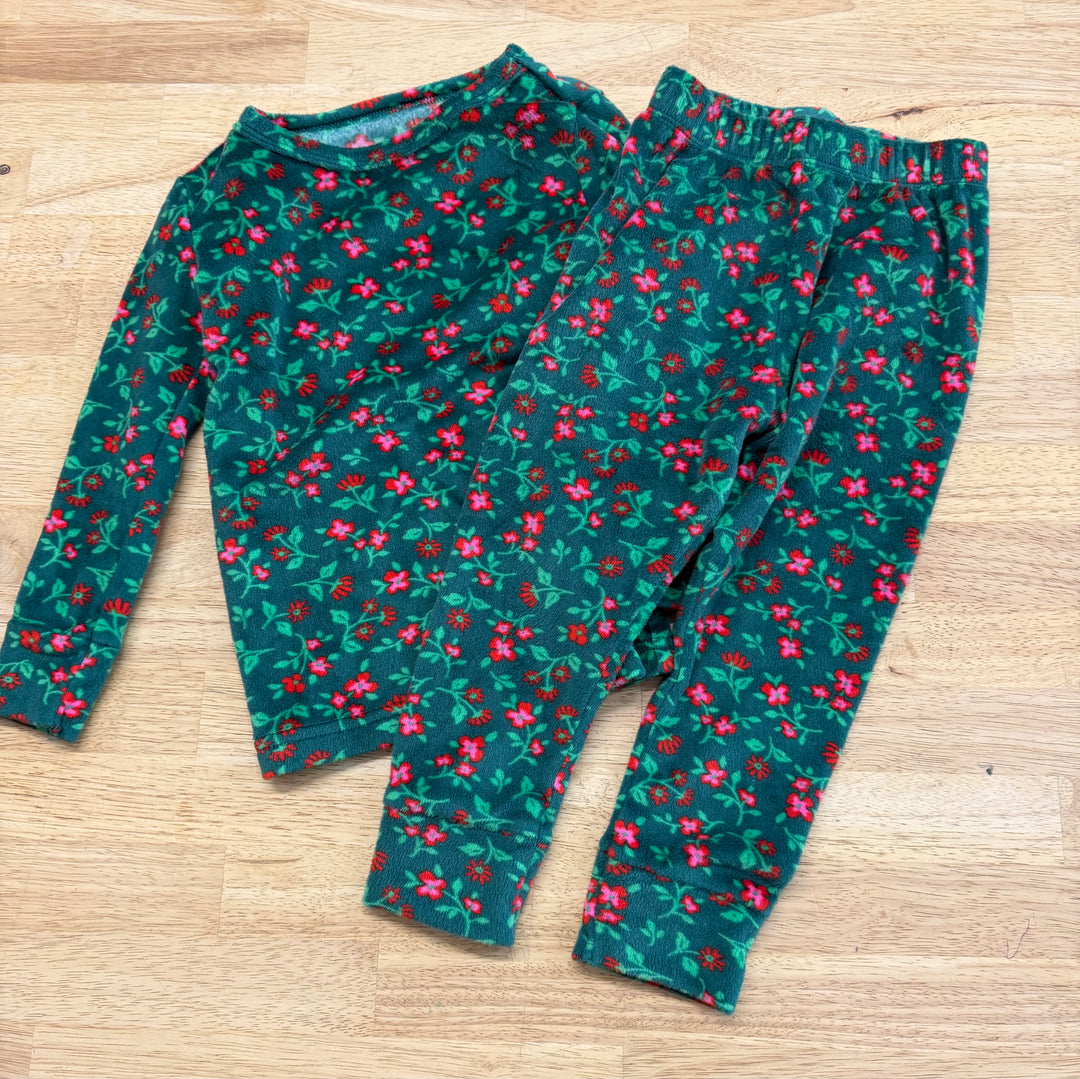 Cat & Jack Velour Floral Two-Piece PJ Set – 2T | Green & Red Itsy Floral