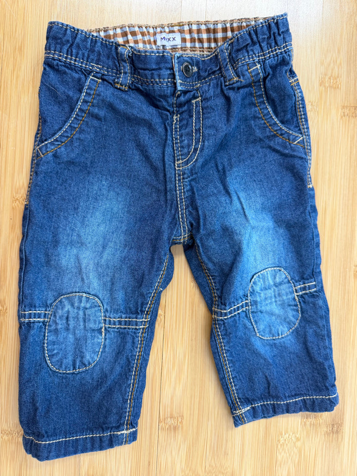 Mexx Jeans – 6–9M | Brown Blue Gingham Inside Waist Knee Patch Lined Medium-Dark Wash