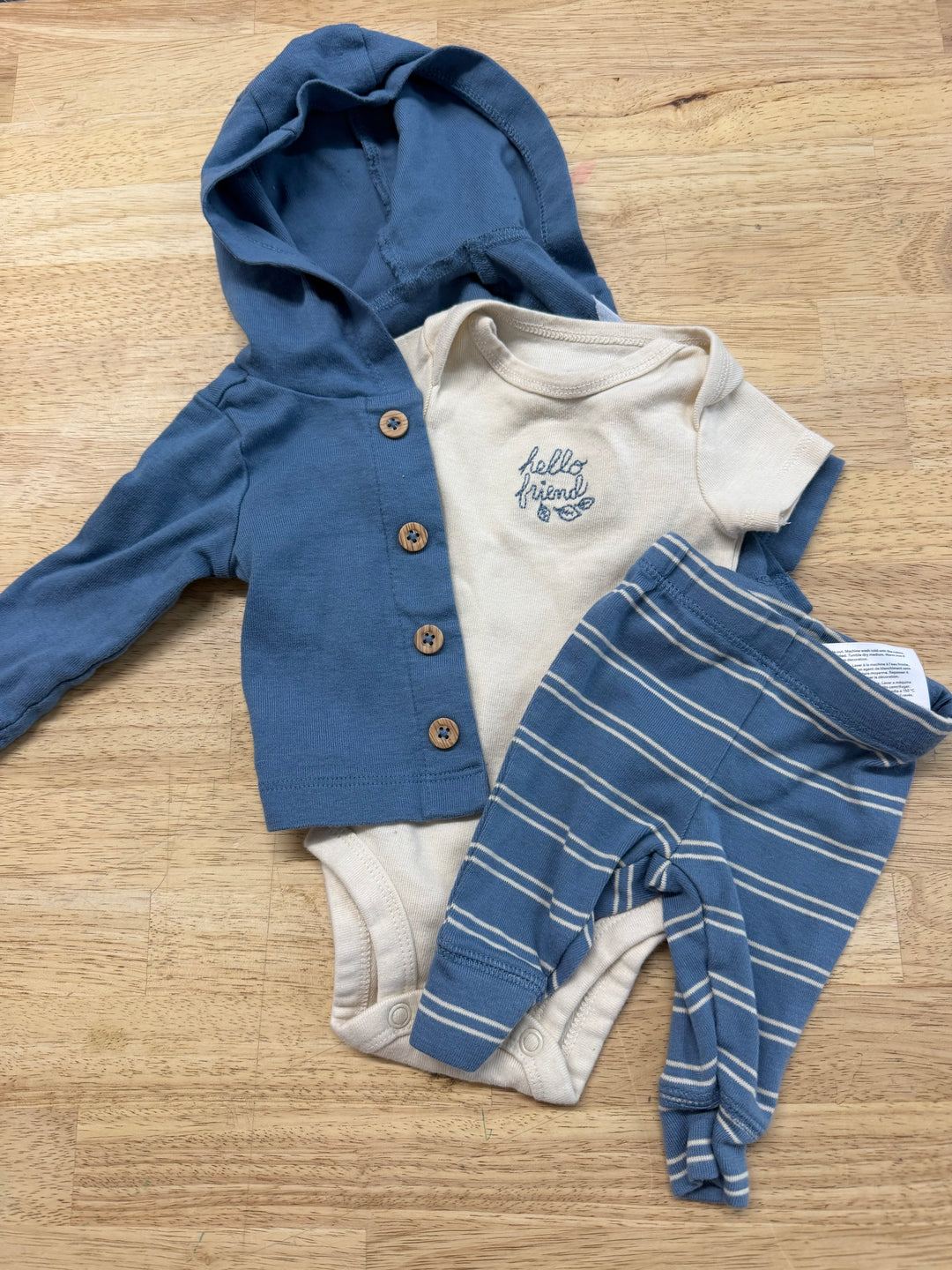 Carter's Newborn Three Piece Set | Hello Friend | Cream Bodysuit, Blue Cardigan and Legging