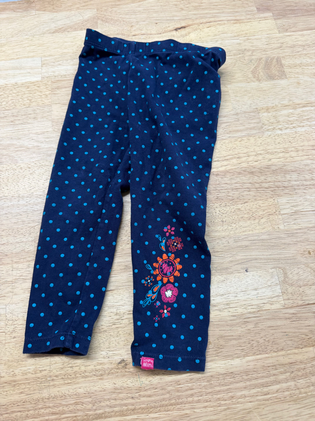 Souris Mini Leggings – 18 Months | Navy | Light Blue Polka Dots | Embroidered Feet