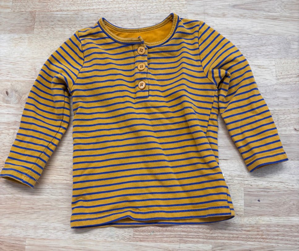 Olive and the Captain Size 1 Long Sleeve Tee (Golden Yellow/Blue Stripes) - Nest and Sprout - Consignment