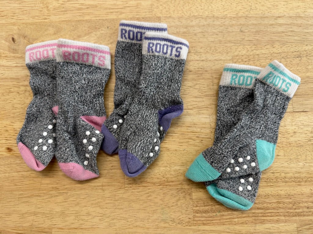Roots Socks Set – 0–12M | Heather Grey & Pink Purple (x3) - Nest and Sprout - Consignment