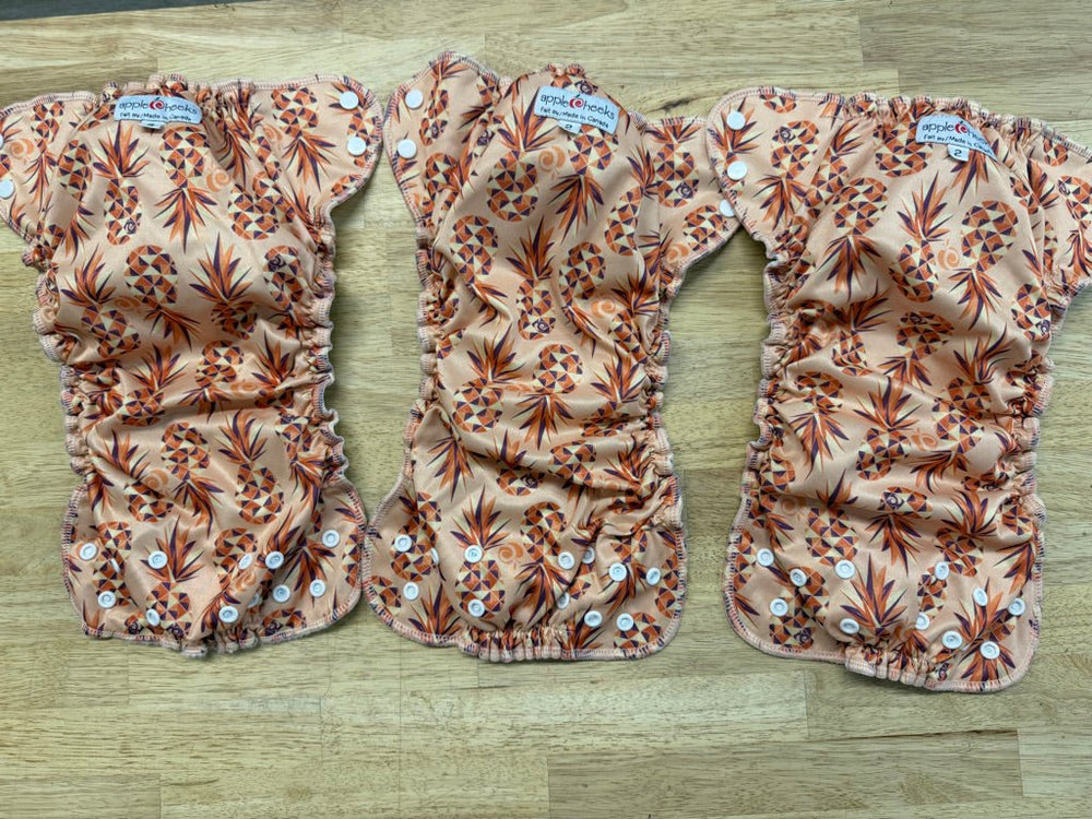 AppleCheeks Pocket Diaper Bundle – Size 2 | Coral Pineapple Print - Nest and Sprout - Consignment