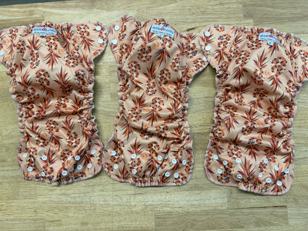 AppleCheeks Pocket Diaper Bundle – Size 2 | Coral Pineapple Print - Nest and Sprout - Consignment