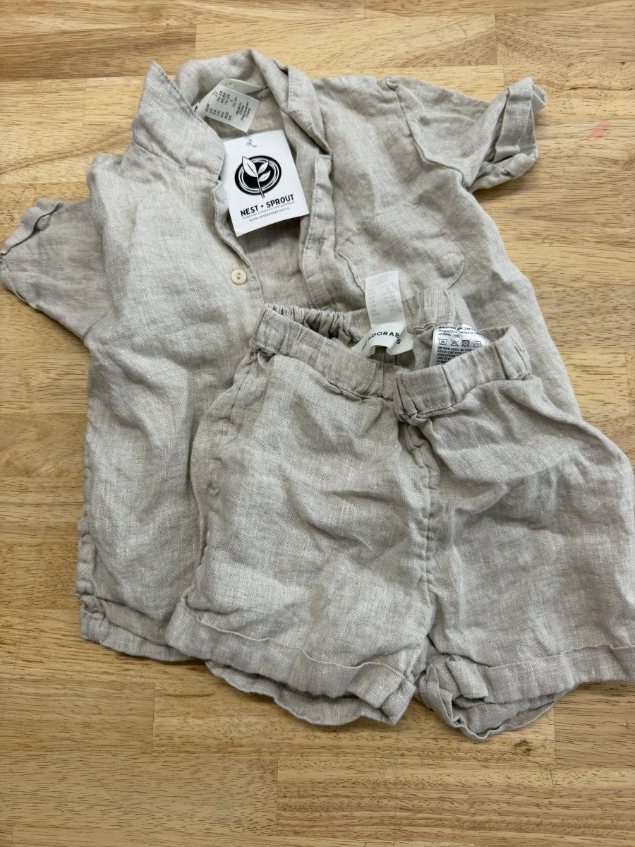 H&M Outfit Set – 2T | Linen Cotton Blend | Light Grey/Brown - Nest and Sprout-Consignment