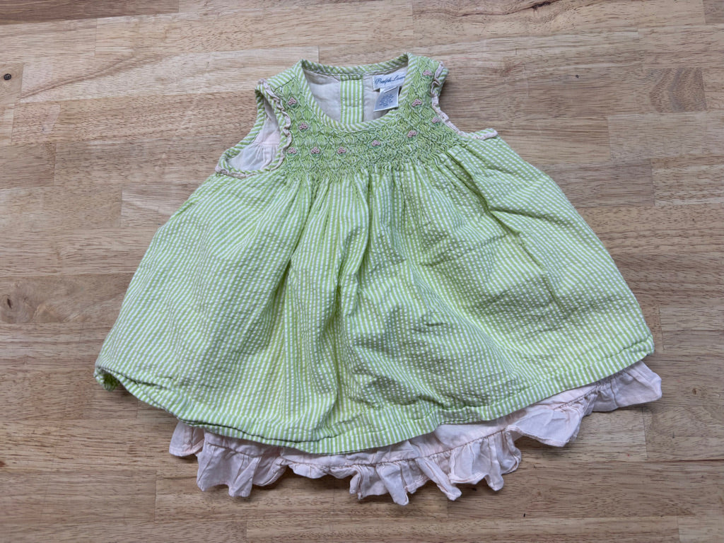 Polo Ralph Lauren Green Gingham Smocked Dress | Size 6m