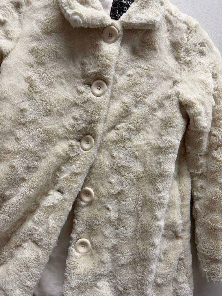 Liv a Little Faux Fur Button Jacket – 10–12Y | White/Cream Plush