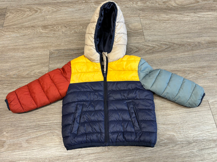 George Recycled Fill Colourblock Puffer Jacket Navy Yellow Orange | Size 3T