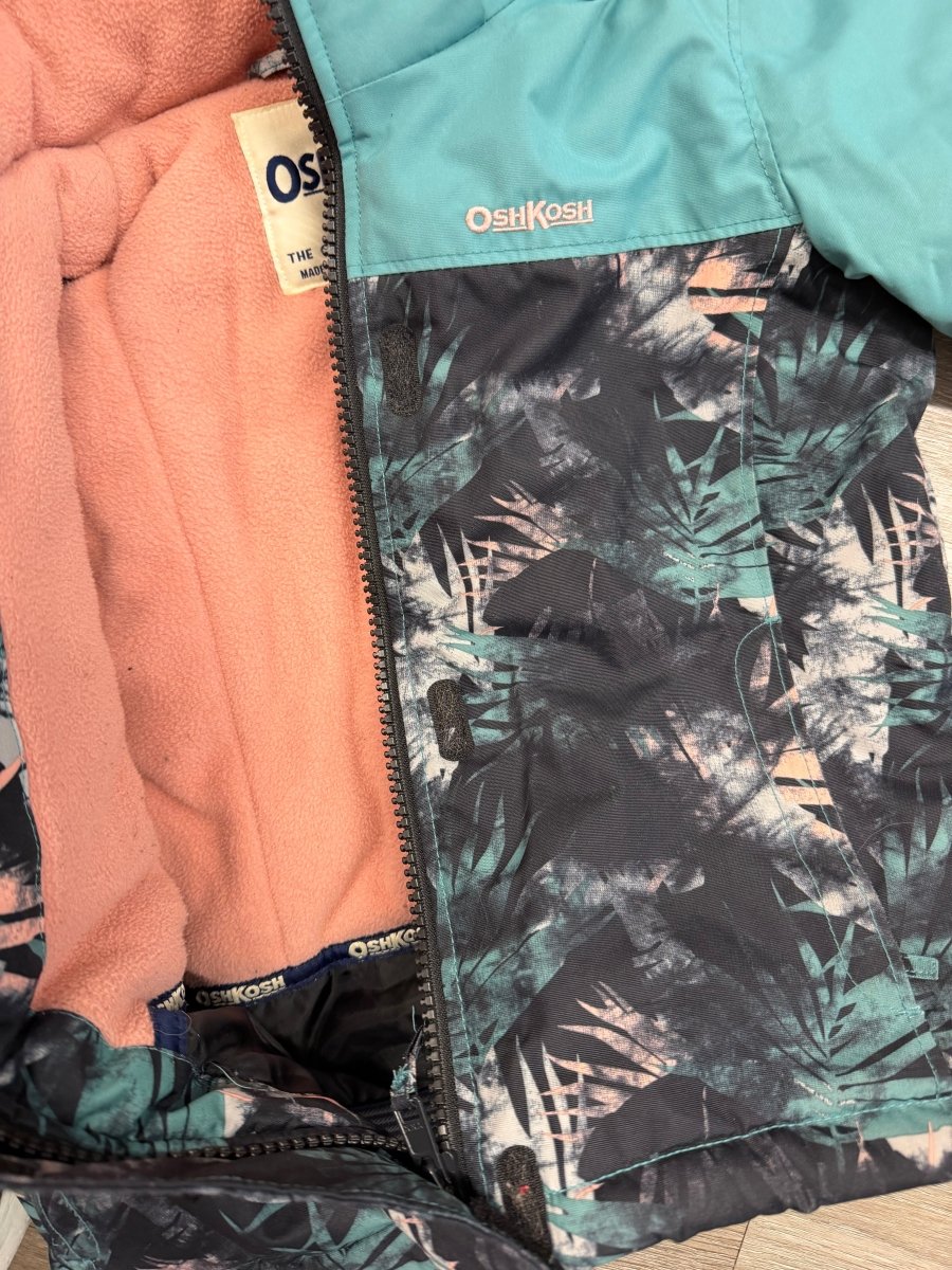 OshKosh Winter Jacket – 4 | Blue Floral | Pink Lining - Nest and Sprout-Consignment