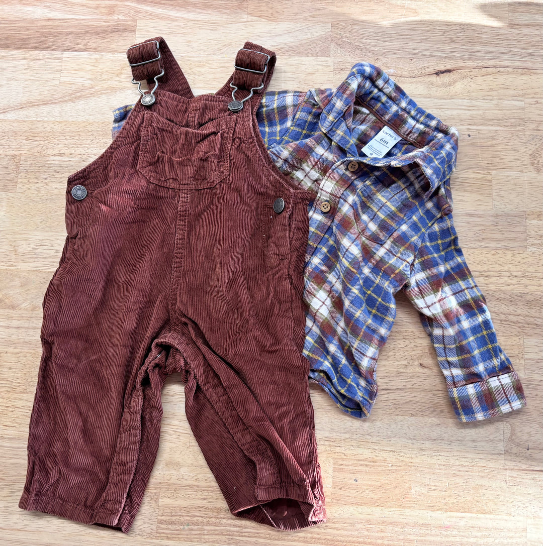 Carters Brown Corduroy Overalls Set 9M