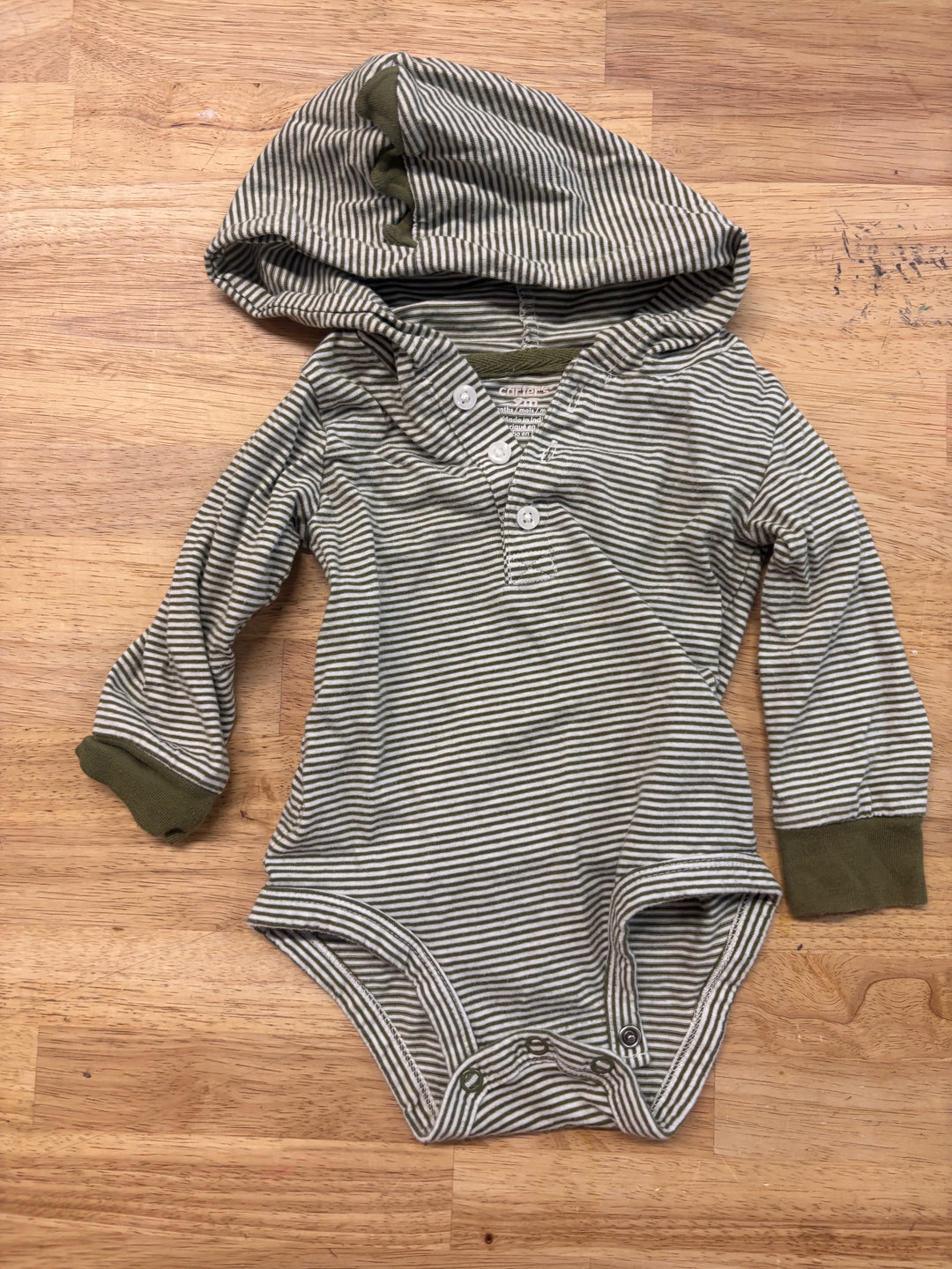 Carters Green Stripe Hooded Bodysuit 9M