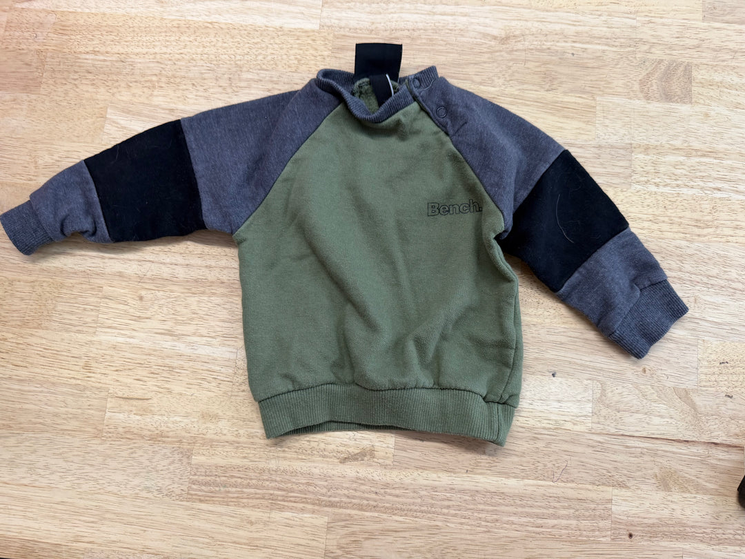 Bench Two-Tone Sweatshirt – 6–12M | Green & Grey | Play