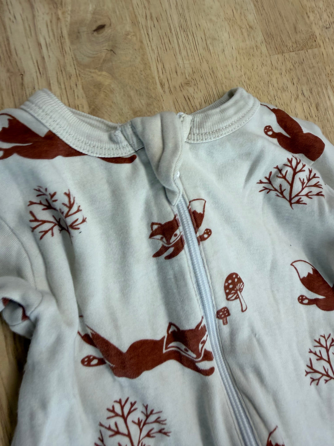 Parade Organics Fox Print Zipper Romper – 6–12M | Cream | Play