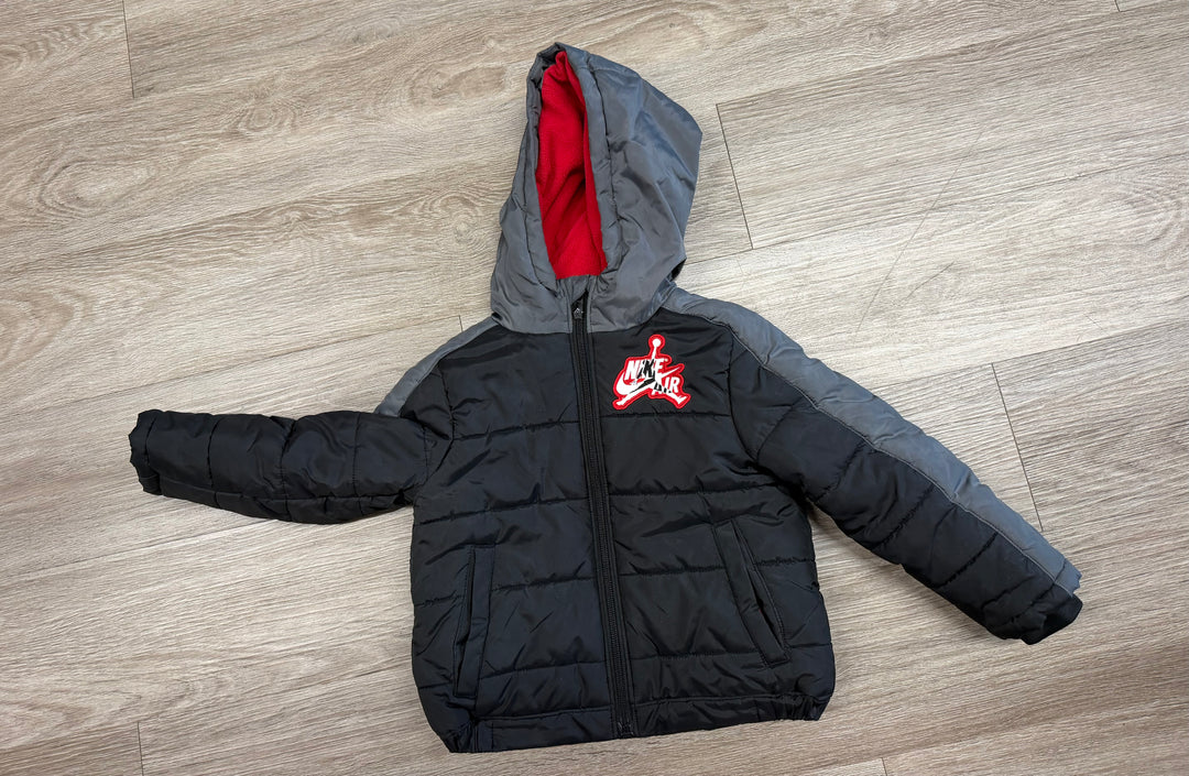Nike Air Jordan Puffer Jacket  – 3T | Red Fleece | Grey and Charcoal Two Tone