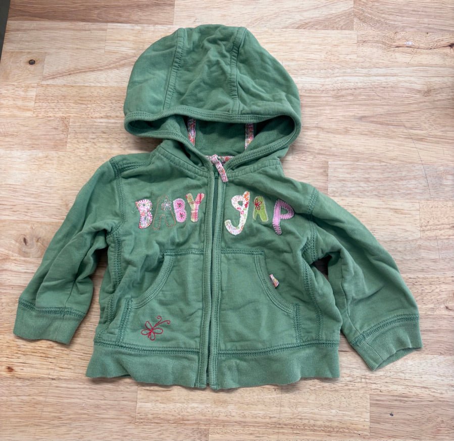 Baby Gap 3–6M Green Hoodie – Floral Graphic - Nest and Sprout - Consignment