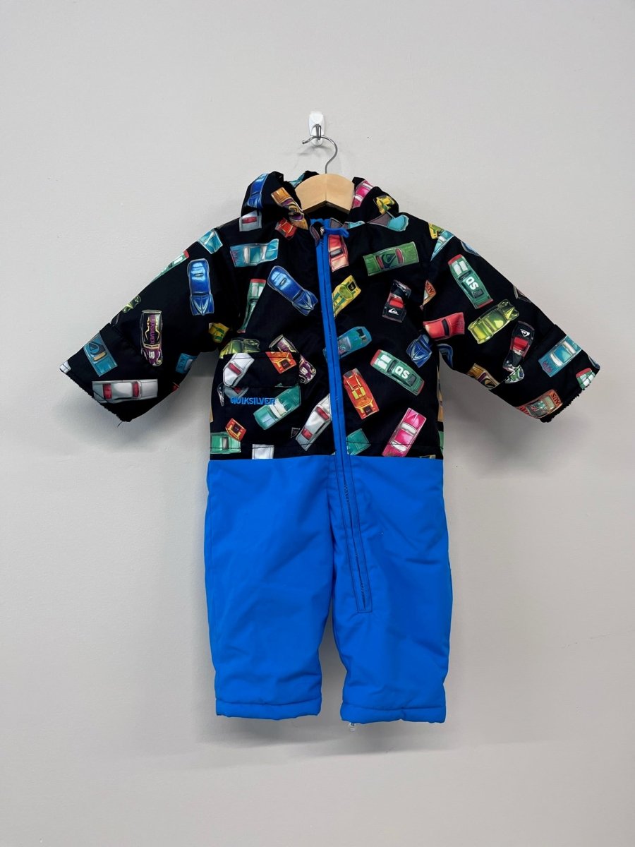 Quiksilver Utility Snow Suit – Size 9 Months – Blue with Car Print - Nest and Sprout-Consignment