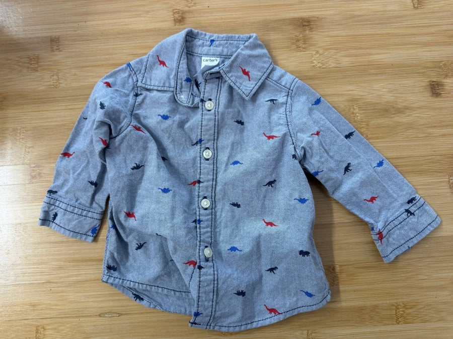 Carter's Chambray Dinosaur Button-Down – 6M | Long Sleeve Cotton - Nest and Sprout-Consignment