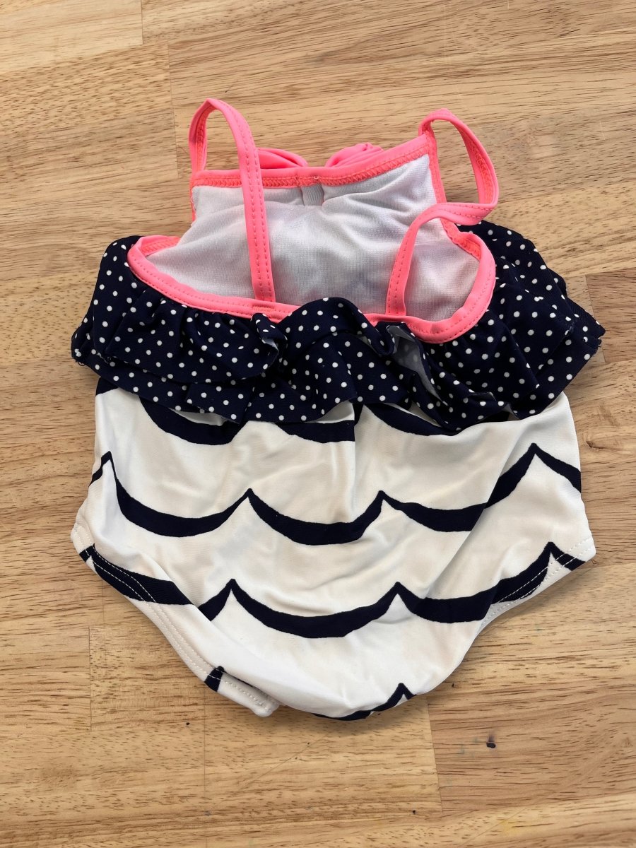 Gymboree 0 - 3 Month Swimsuit – Navy Blue Stripes with Ruffle - Nest and Sprout - Consignment