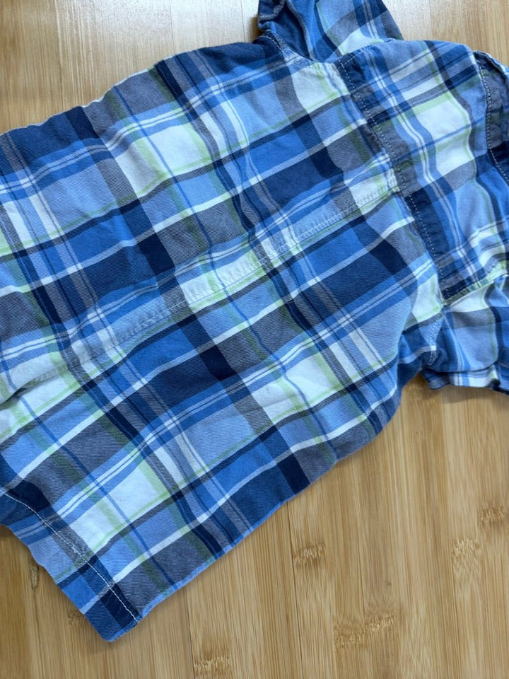 Gap Blue Plaid Shortalls – 3–6M | Button-Down Collar One-Piece - Nest and Sprout-Consignment