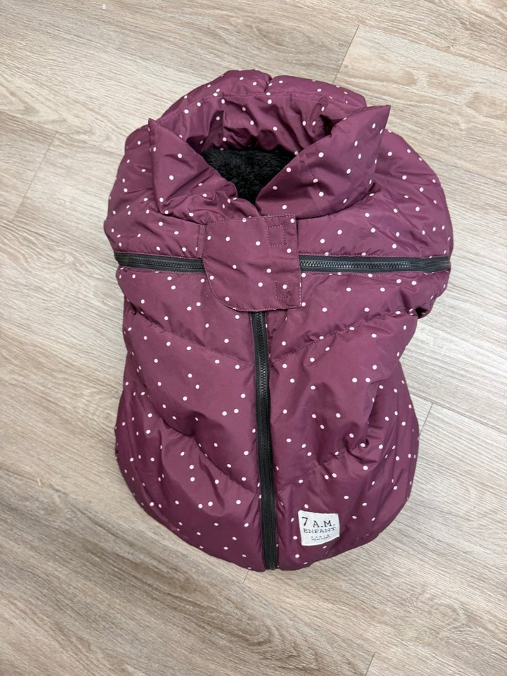 7AM Enfant Carseat Cover | Shower-Cap Style | Burgundy with Light Pink Polka Dot - Nest and Sprout-Consignment