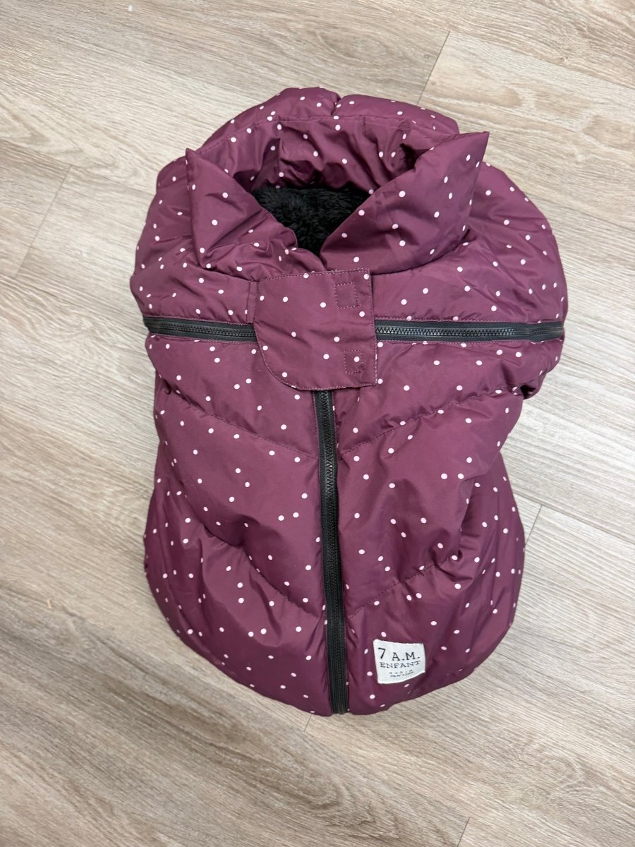 7AM Enfant Carseat Cover | Shower-Cap Style | Burgundy with Light Pink Polka Dot - Nest and Sprout-Consignment