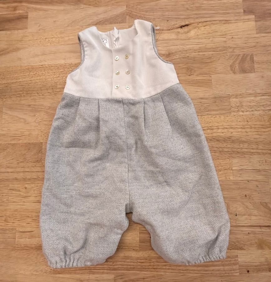 Crochette 6 Months Bubble Romper (Herringbone & White)