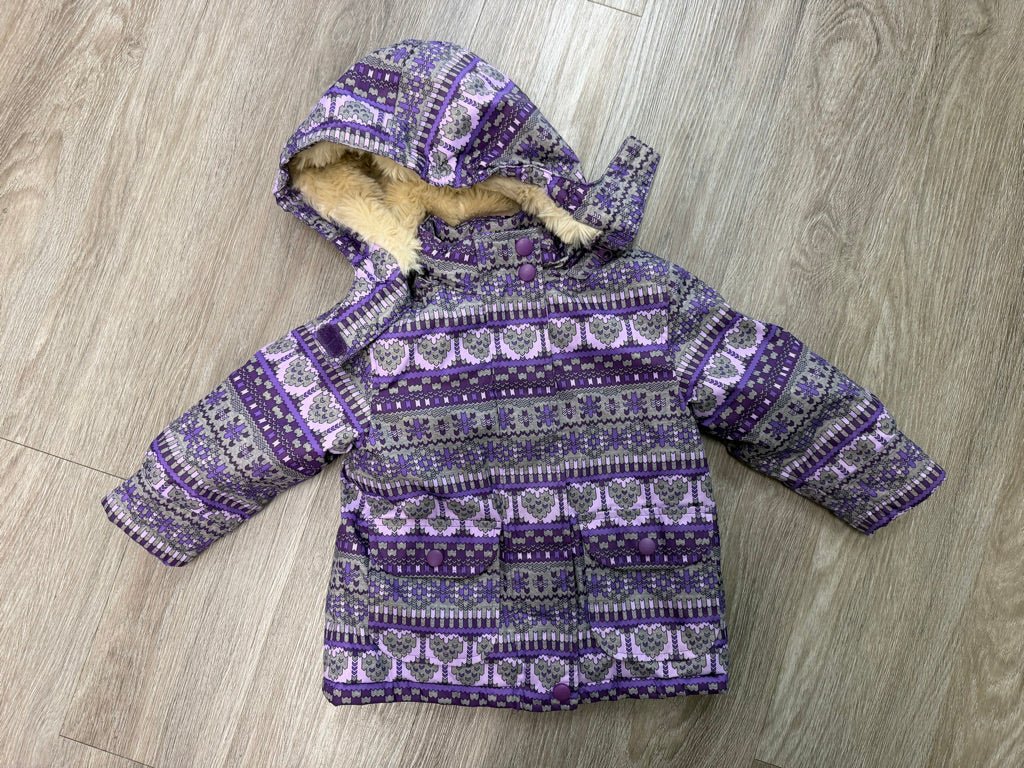 Joe Fresh Winter Jacket – 2Y | Purple Pixelated Faux Fur Hood - Nest and Sprout - Consignment