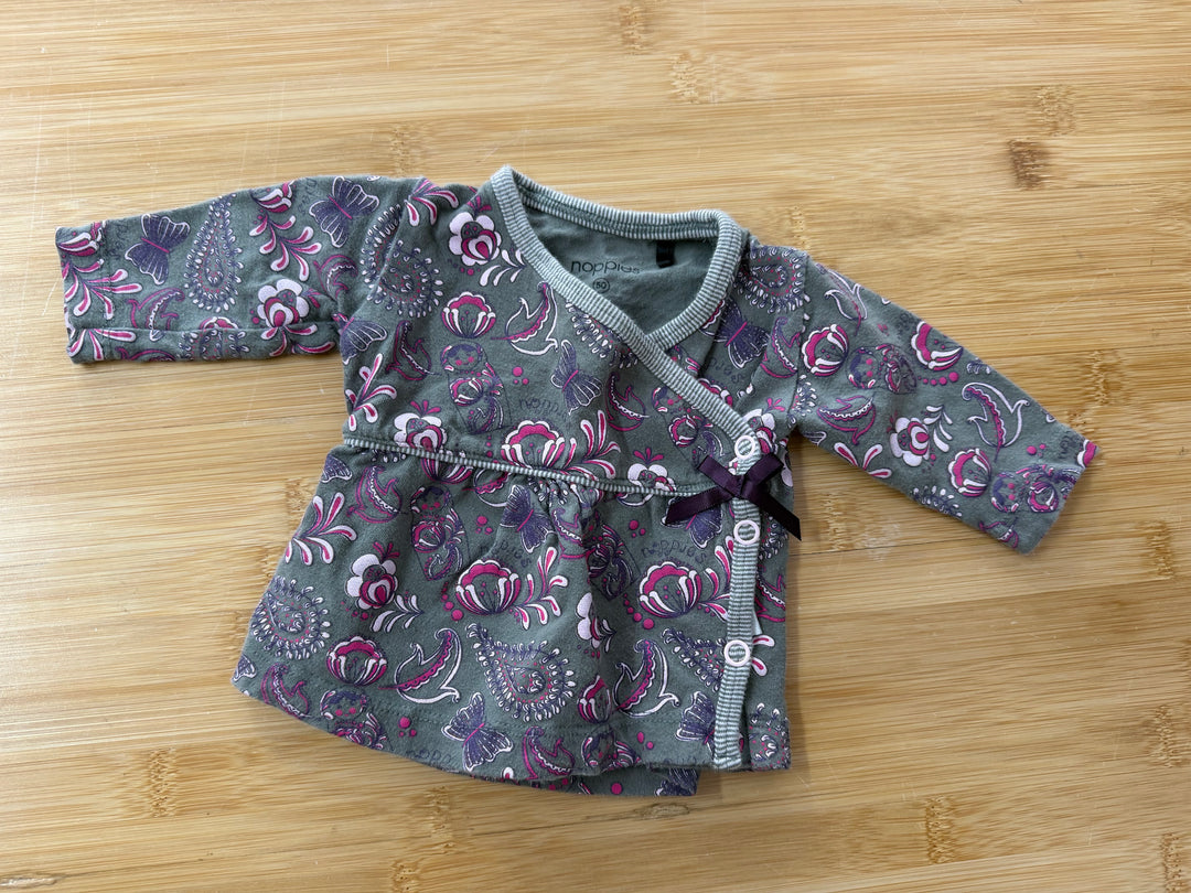 Noppies Kimono Top – Newborn | 50cm | Doll Print | Grey with Fuchsia and Pink