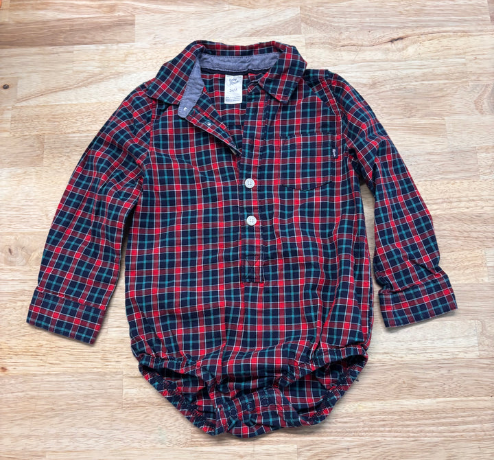 Baby B'gosh Oshkosh 24 Month Red & Green Striped Button-Up Onesie