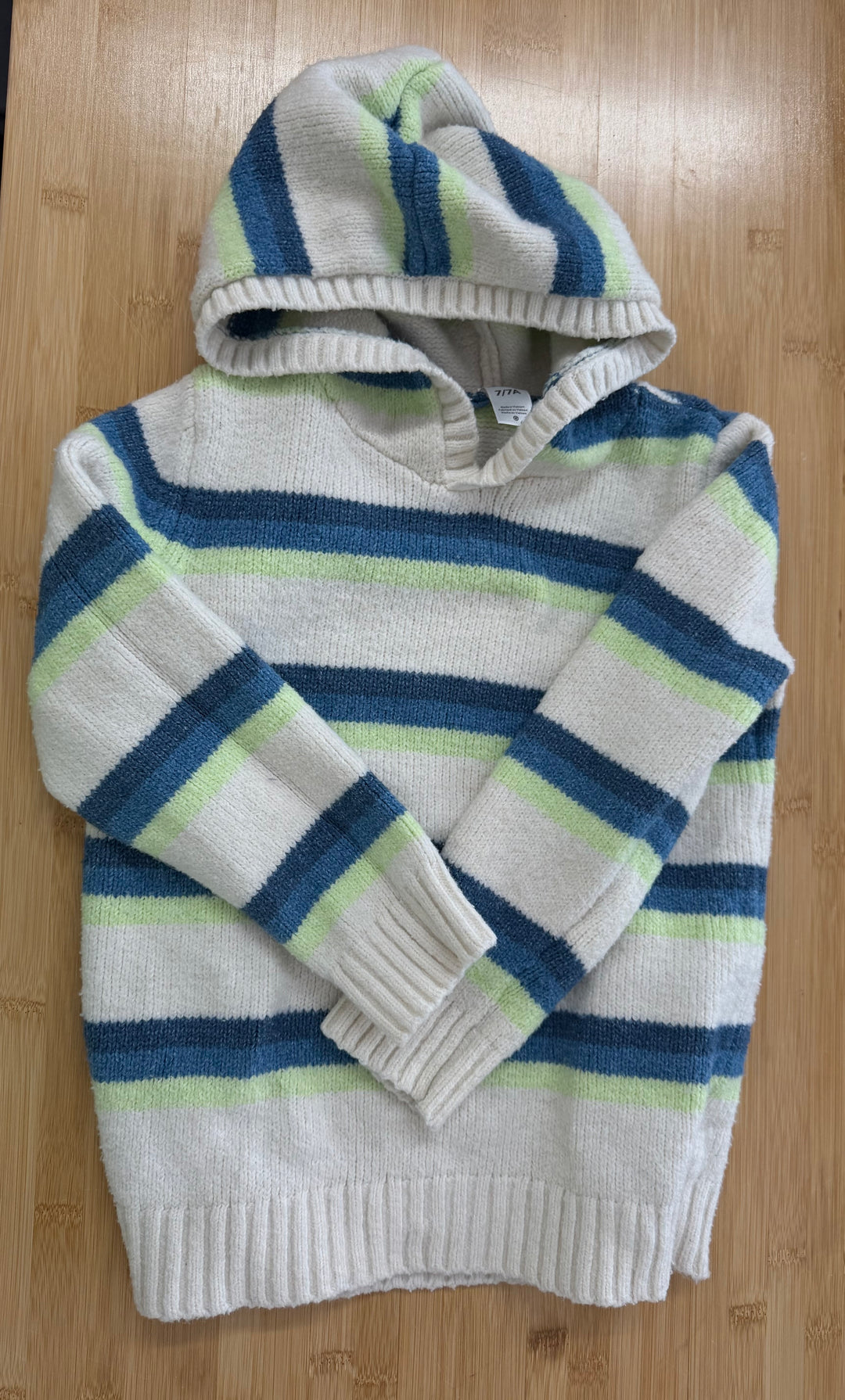 Carter's Hooded Stripe Knit Sweater – 7 | Blue Green & Cream