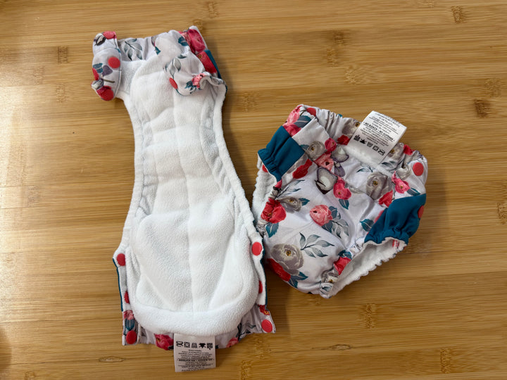 Lil Learners Kangaroo Training Pants – XS | Side Snap Set of 2 | Pink & Turquoise Bird Print | Play