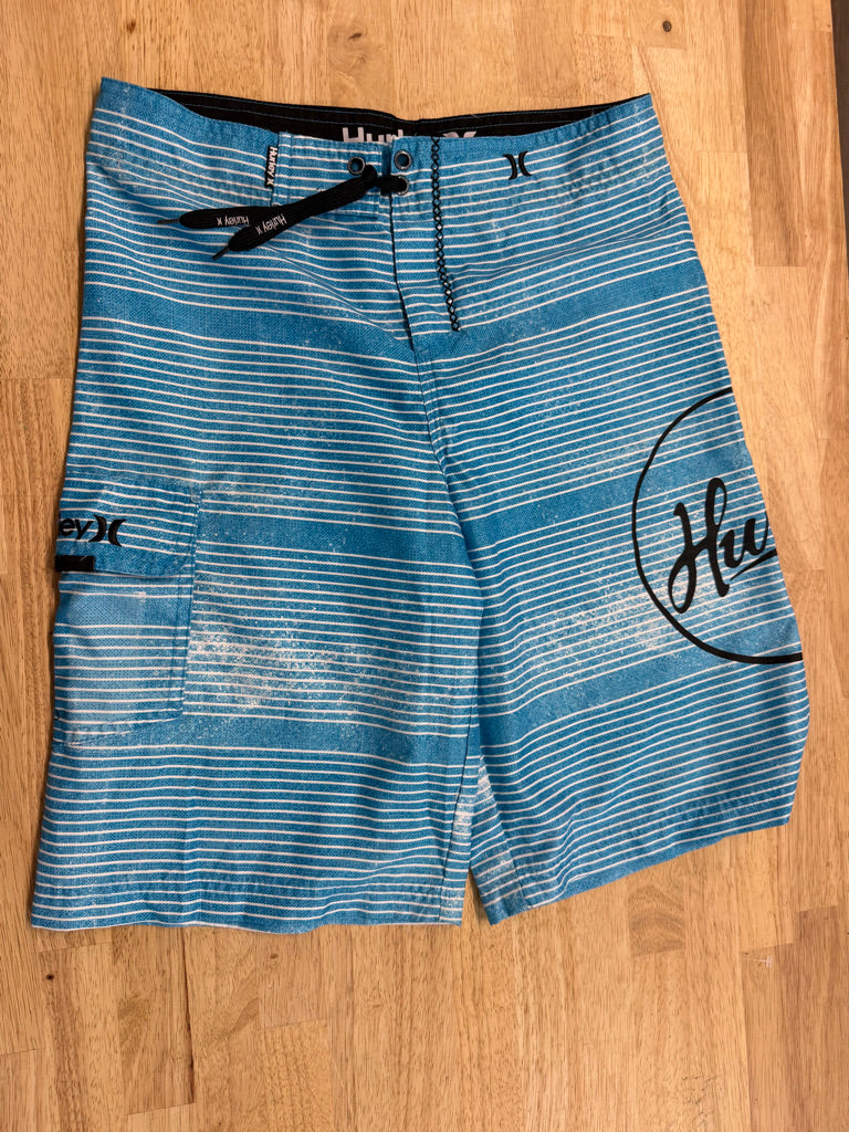Hurley Swim Trunks – 14 | Blue Stripe Elastic Tie Waist No Mesh