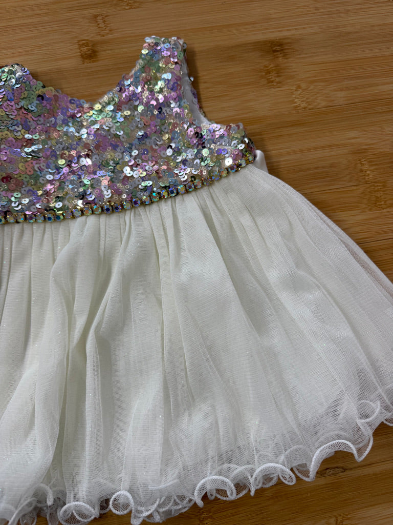 American Princess Special Occasion Dress – 3M | Sequin Top White Glitter Skirt